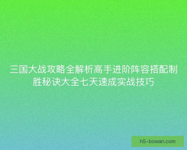 三国大战攻略全解析高手进阶阵容搭配制胜秘诀大全七天速成实战技巧 三国大战攻略全解析高手进阶阵容搭配制胜秘诀大全七天速成实战技巧